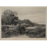 BENJAMIN WILLIAMS LEADER, THE LOCK GATES, ETCHING, SIGNED BY THE ARTIST IN PENCIL, 39.5 X 45CM, A