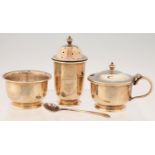 A GEORGE VI SILVER CONDIMENT SET OF URN FORM, PEPPER CASTER 6.5CM, BY ADIE BROTHERS LIMITED,