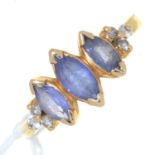 A  TANZANITE THREE STONE RING, IN GOLD MARKED 14K, 3G, SIZE K Good condition
