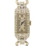 AN ART DECO J W BENSON  DIAMOND COCKTAIL WATCH, C1930  Swiss M.P.G. movement,   platinum case,