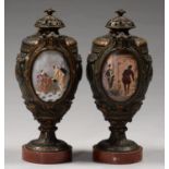 A PAIR OF FRENCH OVIFORM ENAMEL MOUNTED ORMOLU VASES, C1870  in Louis XVI style, the diaper body