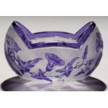 A VAL ST LAMBERT CAMEO GLASS BOWL, EARLY 20TH C   of incurved oval form and overlaid in purple glass