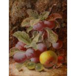 OLIVER CLARE (1853-1927)   STILL LIFE WITH PLUMS GOOSEBERRIES STRAWBERRIES  AND AN APPLE   signed (
