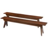 A PAIR OF OAK FORMS OR BENCHES BY JACK GRIMBLE OF CROMER, NORFOLK, MID 20TH C the adzed   top with