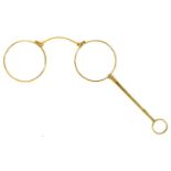 A 9CT GOLD LORGNETTE, C1900 11.5cm l, import marked, EB incuse, London 1927, 23g Handle slightly