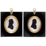 STUDIO OF JOHN MIERS  SILHOUETTES OF TWO GENTLEMEN  painted on plaster, oval, 80 x 65cm and c,