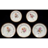 A SET OF FIVE BERLIN DISHES, EARLY 19TH C  in two sizes, painted with a loose bouquet and moth in