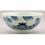 A LIVERPOOL BLUE AND WHITE SLOP BASIN, RICHARD CHAFFERS & CO, C1760-65 painted with a peony,