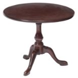 MINIATURE FURNITURE.  A MAHOGANY TILT- TOP TRIPOD TABLE  on hoof feet, 23cm diam Good condition