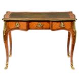 A FRENCH ORMOLU MOUNTED KINGWOOD AND TULIPWOOD BUREAU PLAT, LATE 19TH C  the shaped, crossbanded