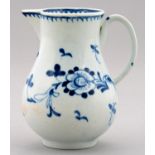 A LIVERPOOL BLUE AND WHITE SPARROW BEAK JUG, SETH PENNINGTON, C1785-90  painted with the Profile Bud