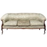 AN EDWARDIAN CARVED MAHOGANY SOFA, C1900-10  with cushions, seat height 37cm; 184cm l Good