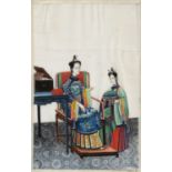 SET OF EIGHT CHINESE RICE PAPER PAINTINGS, EARLY-MID 19TH C  of a seated dignitary in an interior