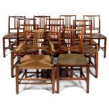 TWO SETS OF FIVE AND SIX CLOSELY SIMILAR REGENCY CANED FRUITWOOD DINING CHAIRS, EARLY 19TH C  on