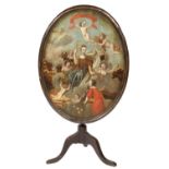 A NORTHERN EUROPEAN BAROQUE PAINTED TRIPOD TABLE, MID 18TH C  the shaped oval top painted in the