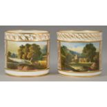 TWO DERBY CABINET MUGS, C1820 each painted in the manner of Daniel Lucas with a rectangular wooded