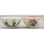 TWO WORCESTER FAMILLE ROSE CHINOISERIE SUGAR BOWLS, C1770-80  12cm diam Figure decorated bowl -