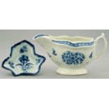A WORCESTER BLUE AND WHITE LEAF SHAPED PICKLE DISH, C1770-85  painted with the Gilliflower