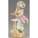 A MEISSEN FIGURE OF A LADY CARD PLAYER, 19TH C  after the model by Michel Victor Acier, 16cm h,