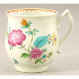 A WORCESTER FAMILLE ROSE BELL SHAPED COFFEE CUP, C1765-70  painted with flowers and insects, 6.5cm h