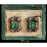 A PAIR OF FRENCH FOILED GREEN PASTE, SILVER AND GOLD DRESS STUDS, 19TH C  10 x 13mm, tete d'aigle