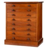 A VICTORIAN MAHOGANY SPECIMEN CABINET, LATE 19TH C  the eight drawers each with detachable glazed