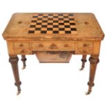 A VICTORIAN WALNUT, BOXWOOD AND EBONY COMBINATION GAMES AND WORK TABLE ATTRIBUTED TO JENKS & HOLT,