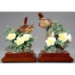 A PAIR OF ROYAL WORCESTER MODELS OF A HEN WREN AND COCK WREN AND BURNET ROSE, MODELLED BY DOROTHY