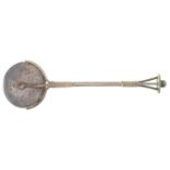 A EDWARD JONES.  ARTS & CRAFTS SILVER SPOON with coiled wire band, triple rod handle, hammer