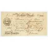 ENGLISH BANKNOTE.  RETFORD BANK  FIVE POUNDS DATED 1809   No 872 for Pocklington, Dickinson & Compy,