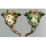 A PAIR OF STAFFORDSHIRE LEAD GLAZED CREAMWARE CORNUCOPIA WALL POCKETS, POSSIBLY WILLIAM