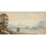 JOHN VARLEY, OWS (1778-1842)   SNOWDON, NORTH WALES    watercolour, 12 x 24.5cm Two or three tiny