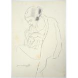 DAME LAURA KNIGHT, DBE, RA, RWS (1877-1970)  THREADING THE NEEDLE  signed, pencil, 29 x 20cm,