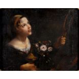 ITALIAN SCHOOL  ALLEGORY OF BEAUTY   bears signature, oil on board, 20 x 25cm Restored/