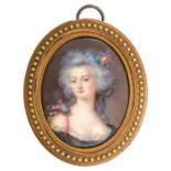 FOLLOWER OF PETER ADOLF HALL MARIE ANTOINETTE enamel, oval, 56 x 43mm, giltmetal frame Good