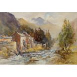 HAROLD GRESLEY (1892-1967)  VILLAGE SCENE signed, watercolour, 30 x 34.5cm Good condition