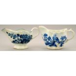A CAUGHLEY BLUE AND WHITE BUTTER BOAT AND A CAUGHLEY CHELSEA EWER, C1780-90  transfer printed with