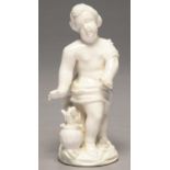 A MENNECY GLAZED PORCELAIN FIGURE OF A GIRL WARMING HER HANDS OVER A BRAZIER, C1760  12.5cm h,