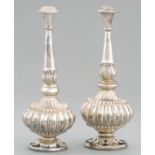 A PAIR OF SILVER ROSEWATER SPRINKLERS, NORTH INDIA,  19TH C  in two parts with detachable neck,