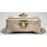 AN ART DECO SILVER FREEDOM CASKET  enamelled with the arms of the Corporation of Blackpool (