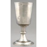 AN ELIZABETH I SILVER COMMUNION CUP the tapered bowl on spool stem with central knop and fillets