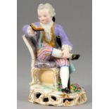 A MEISSEN FIGURE OF A BOY READING A BOOK, 19TH C   11.5cm h, impressed 45, incised C28, crossed
