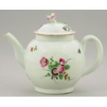 A WORCESTER POLYCHROME TEAPOT AND COVER, C1770 painted with sprays and scattered sprigs, 12cm h