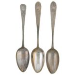 A PAIR OF IRISH GEORGE III BRIGHT CUT SILVER TABLESPOONS  Irish Pointed Old English Pattern, dolphin