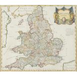 ROBERT MORDEN ENGLAND double page engraved map 1695 or later,  hand coloured in outline, 36.5 x 42.