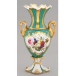 A ROCKINGHAM STORK HANDLED VASE, C1830-42 painted with fruit and flowers reserved on a richly gilt