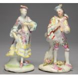 A PAIR OF DERBY FIGURES OF A  BOY SHEPHERD AND DANCING SHEPHERDESS IN SCOTTISH DRESS, C1758-60  both
