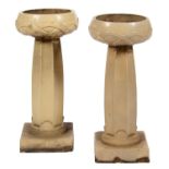 A PAIR OF LEEDS FIRECLAY CO GARDEN VASES, C1912-20   of Lefco ware in mushroom eggshell glaze, the