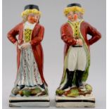 A PAIR OF STAFFORDSHIRE PEARL GLAZED EARTHENWARE FIGURES OF A MAN AND WOMAN IN TURKISH COSTUME,