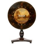 LORD BYRON INTEREST.  A VICTORIAN PAPIER MACHÉ PEDESTAL TABLE, C1840 the top inlaid with mother of